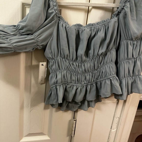 Light Blue Off the Shoulder Blouse - Picture 7 of 9